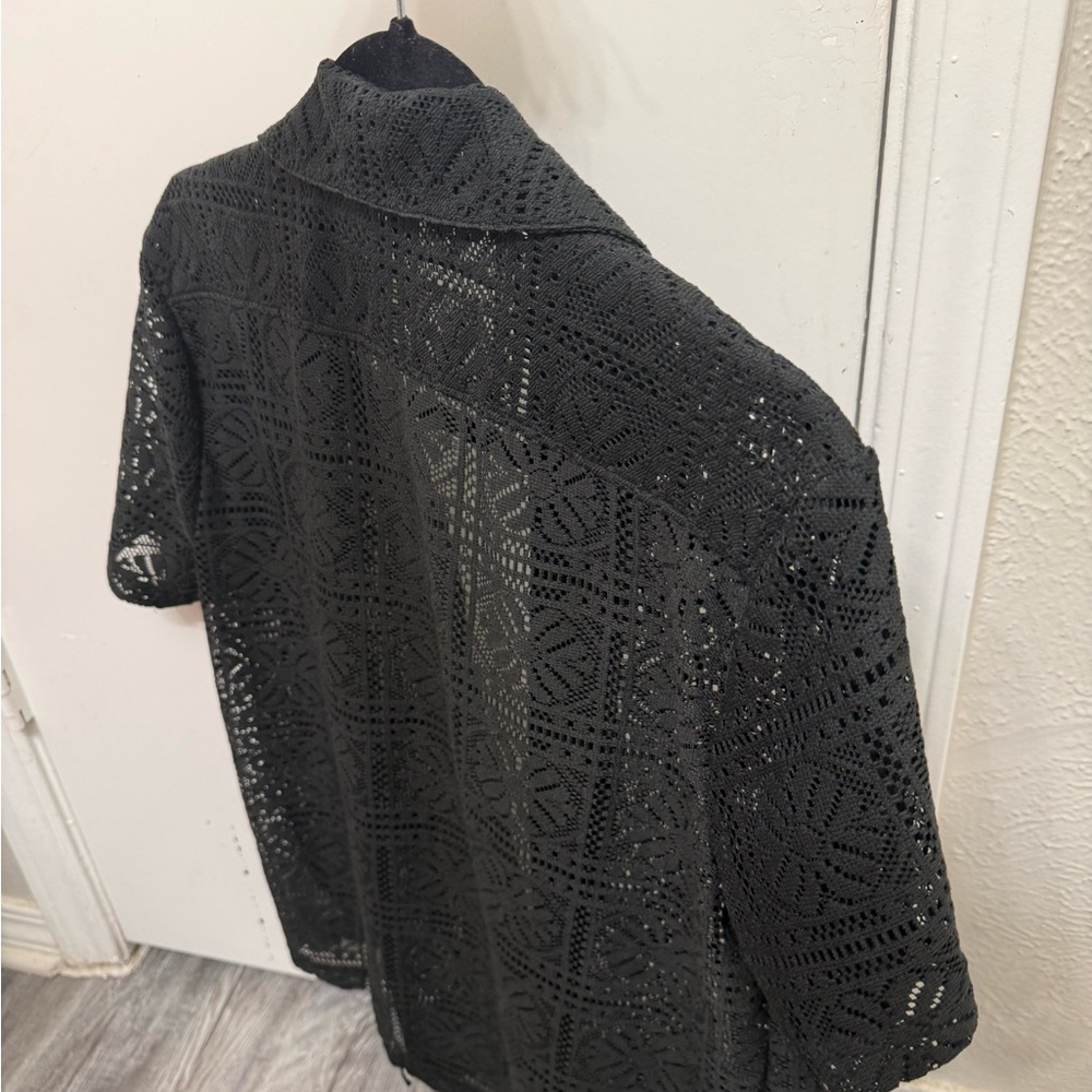 Elegant Black Crochet Shirt